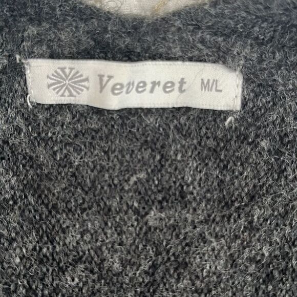 Veveret Women’s Wool Blend Grey Striped Open Front Pockets Cardigan Sweater M/L - Picture 7 of 13